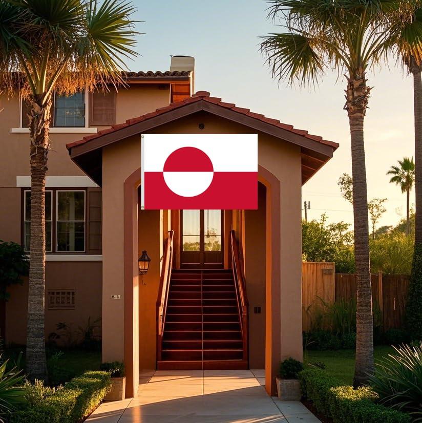 AGAS Greenland Flag 3x5 ft Double Stitched Hem 100% Polyester Metal Grommets Indoor Denmark Greenlander National Flag