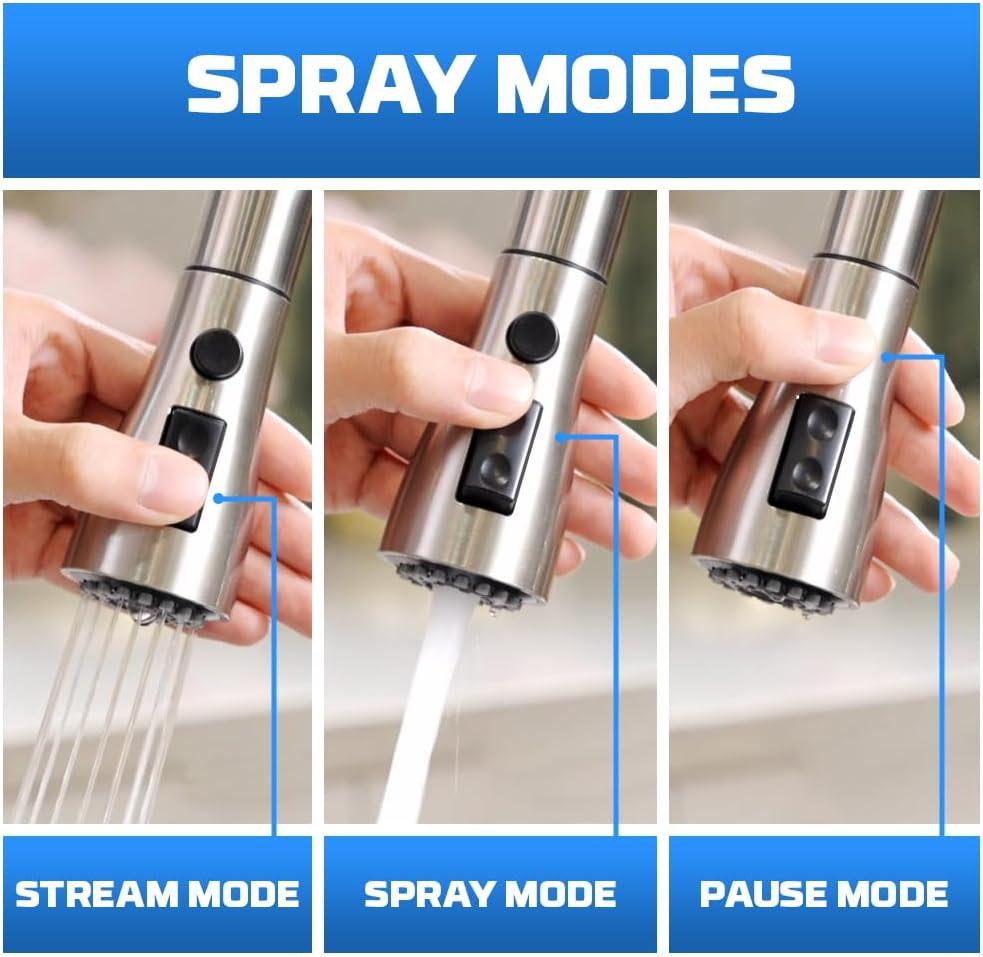 Kitchen Faucets Brushed Nickel Kitchen Faucet with Pull Down Sprayer High Arc Pull Out Kitchen Faucet Stainless Steel Kitchen Sink Faucets 1 or 3 Hole for Farmhouse Laundry Rv Bar Camper Home