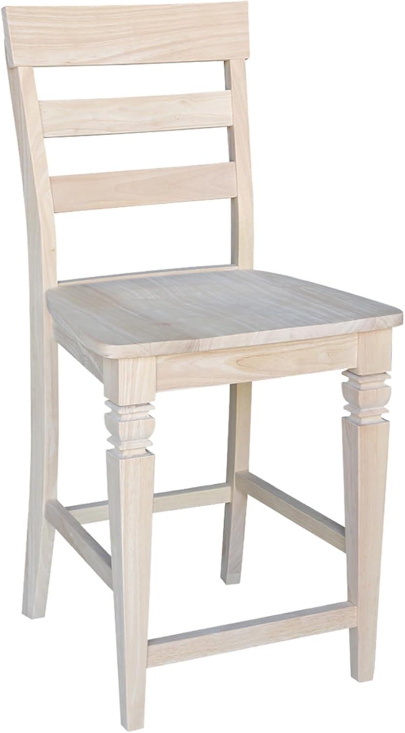 23.62" Java Counter Height Barstool Unfinished - International Concepts: Solid Wood, Ladder-Back