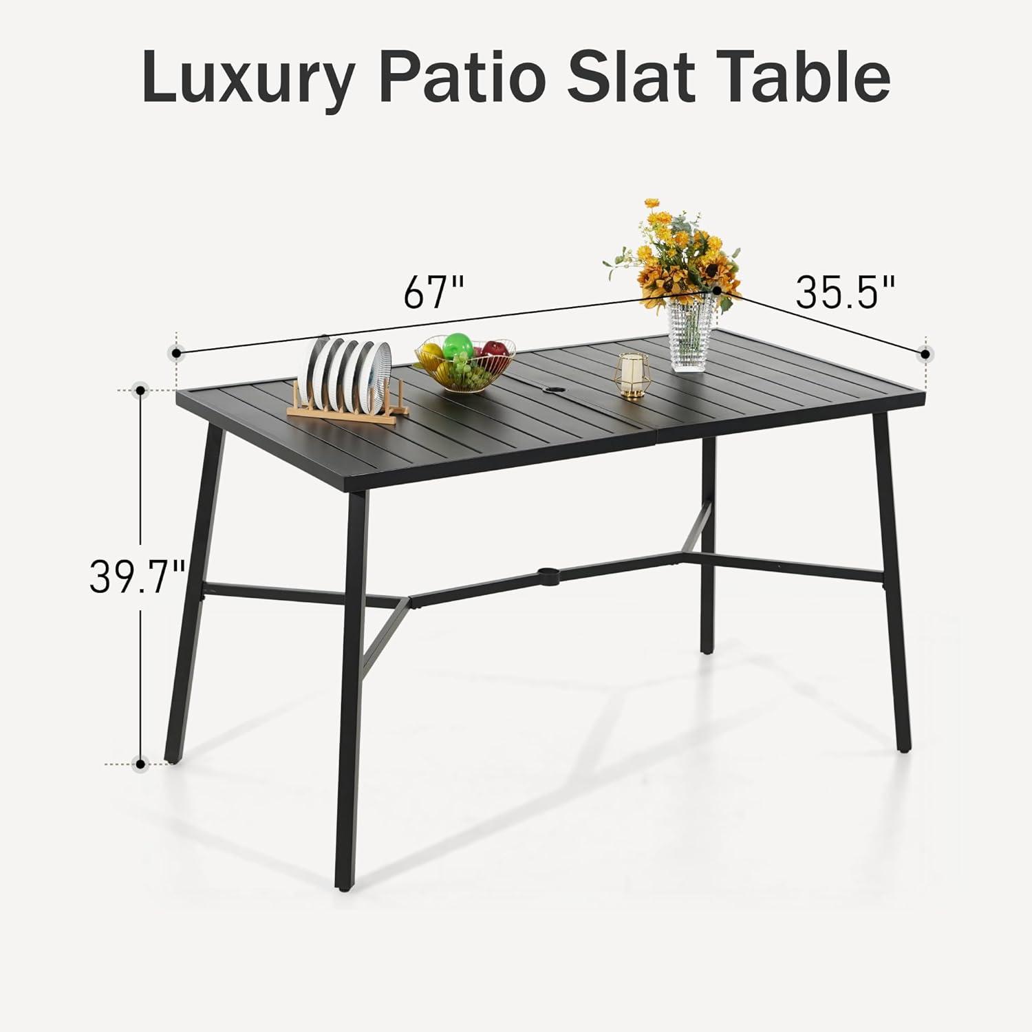 Black Steel Rectangular Outdoor Patio Bar Dining Table with Umbrella Hole