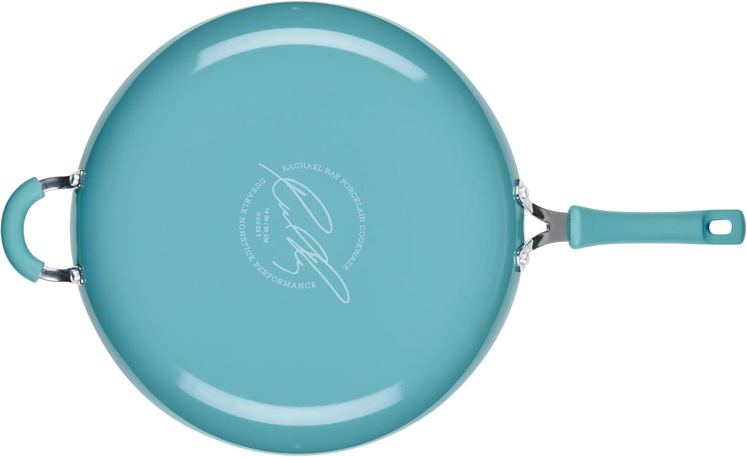 Rachael Ray Cook & Create Aluminum Nonstick Frying Pan / Skillet, 14 Inch, Agave Blue