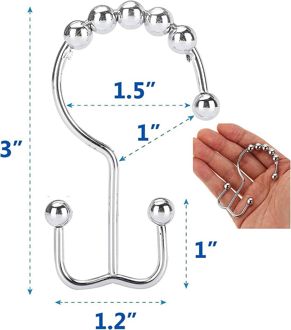 AmazerBath Shower Curtain Hooks Rings, Rust-Resistant Metal Double Glide Shower Hooks for Bathroom Shower Rods Curtains, Set of 12 Hooks - Silver