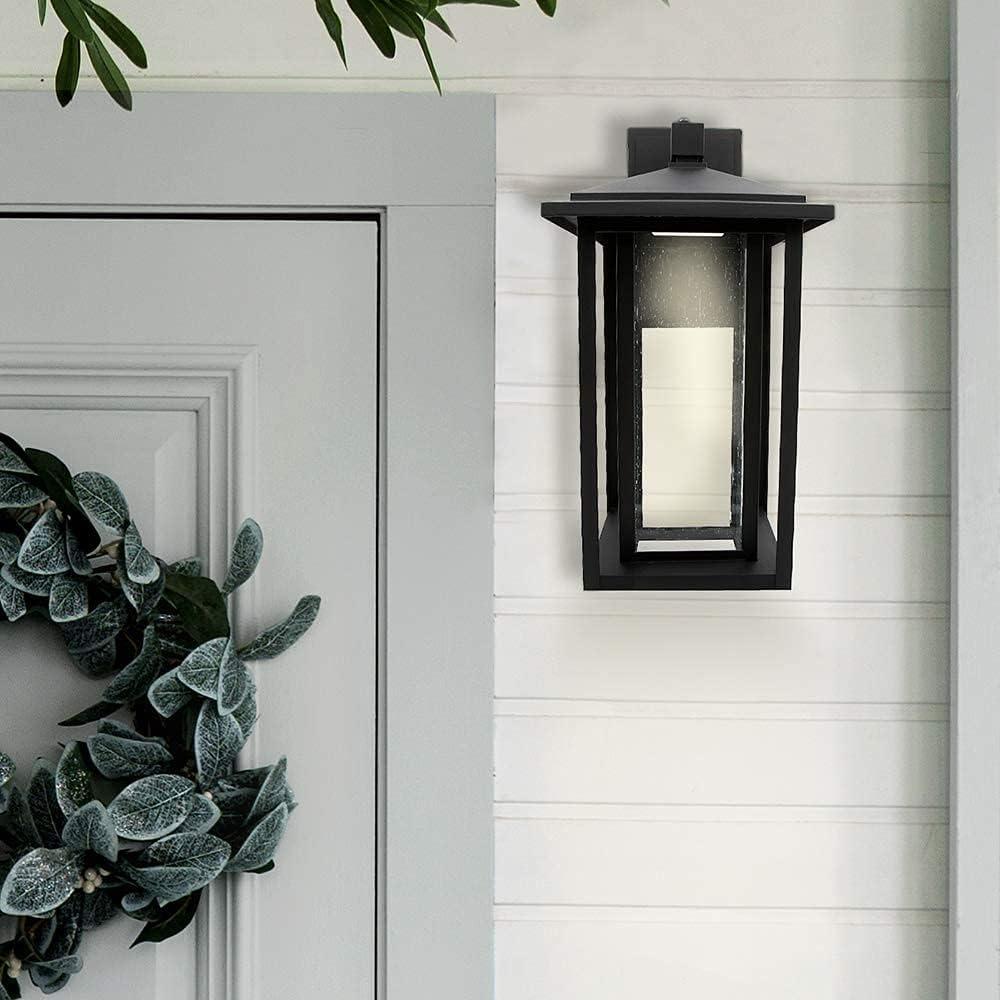 Maxxima LED Outdoor Wall Light Seeded Glass, Dusk to Dawn Sensor, 1000 Lumens, 3000K Warm White