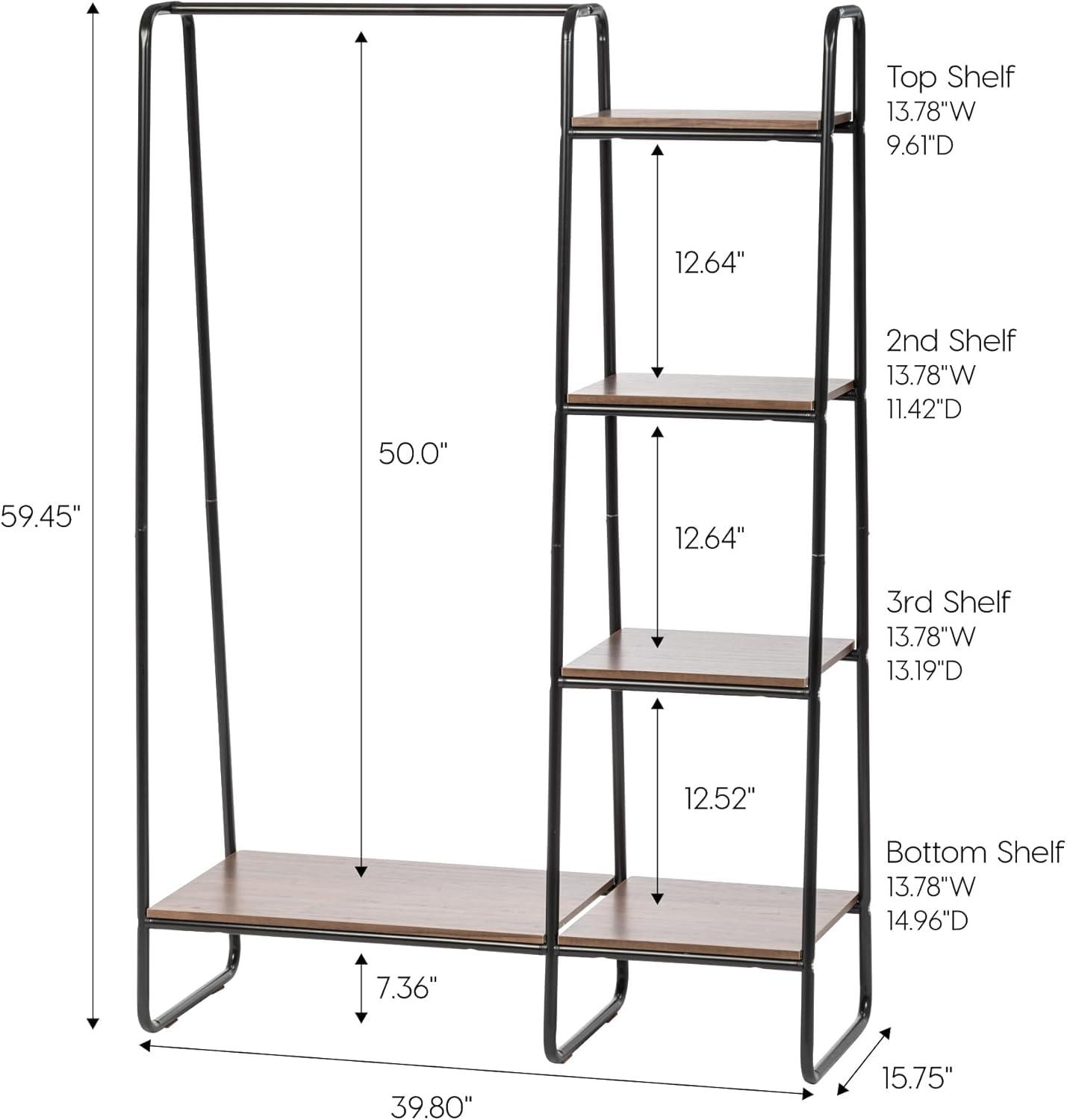 IRIS USA Garment Rack with Wooden Shelves for Hanging Clothes and Displaying Accessories Black and Dark Brown