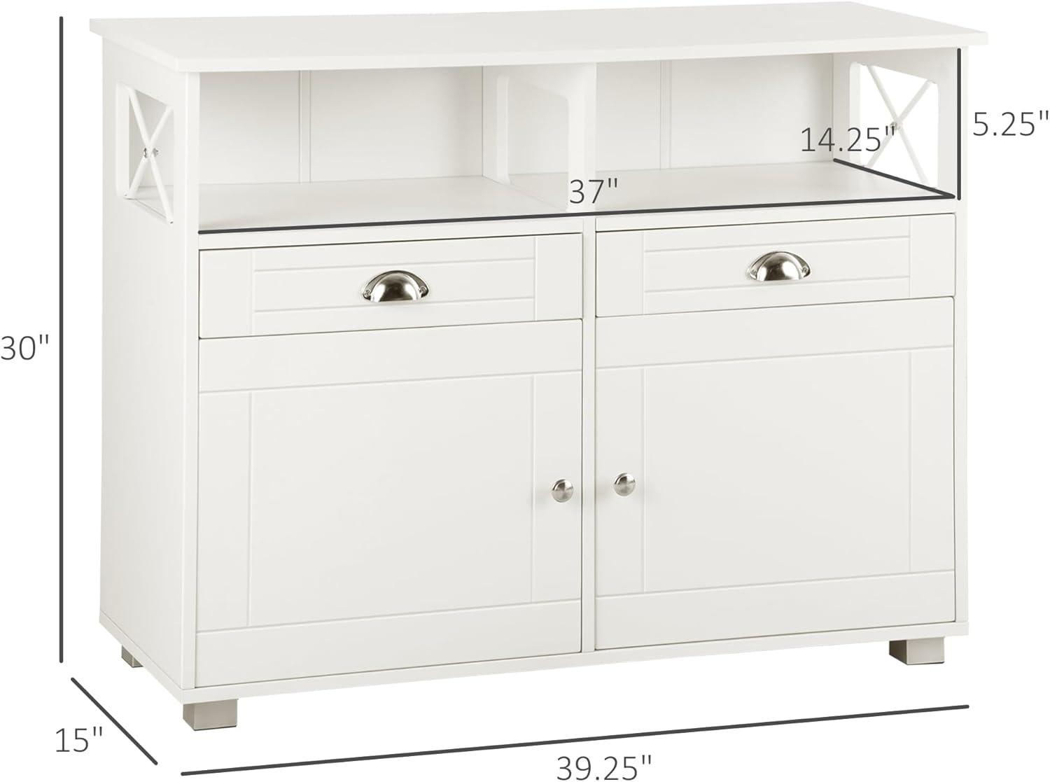 HOMCOM Sideboard Buffet, Coffee Bar, Kitchen Cabinet with Storage Drawers, Large Tabletop and Crossbar Side Design, White