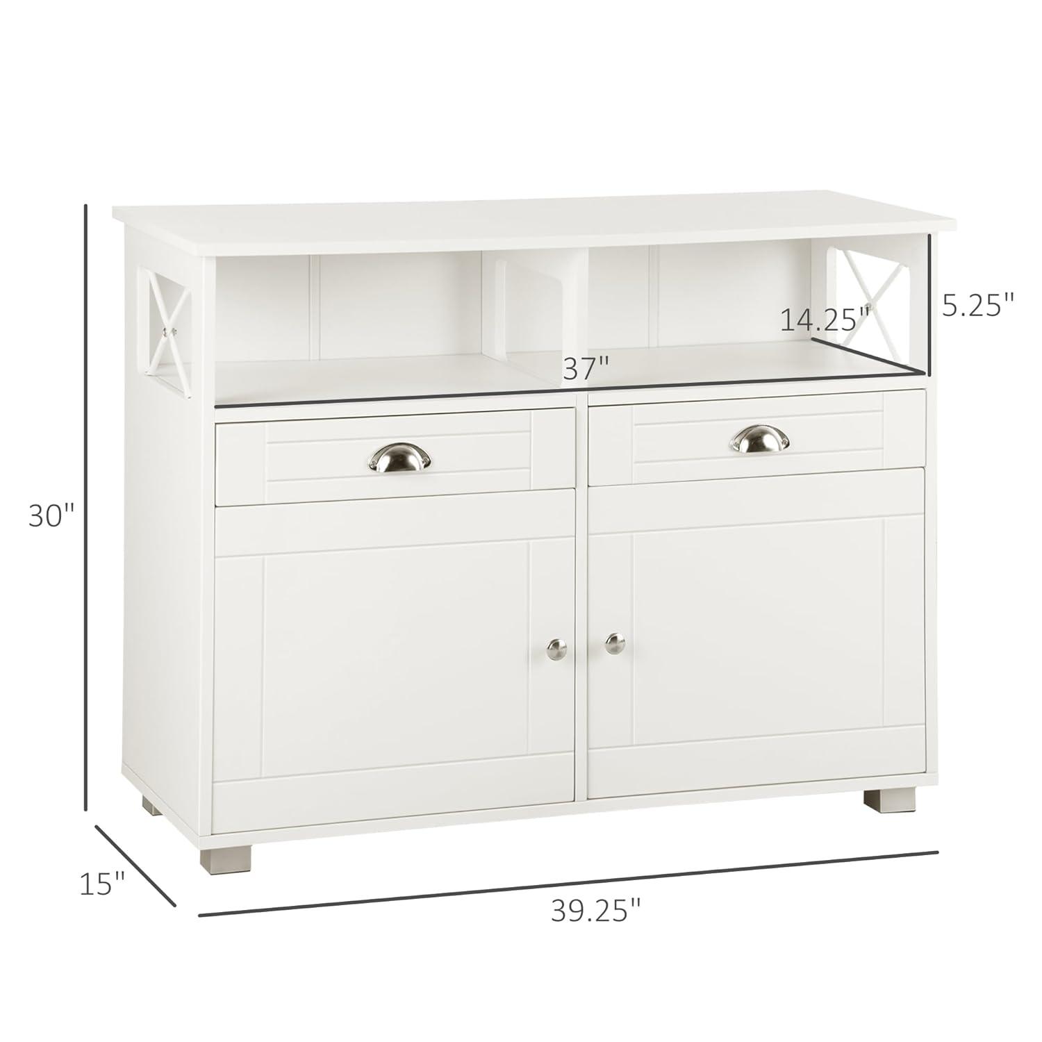 HOMCOM Sideboard Buffet, Coffee Bar, Kitchen Cabinet with Storage Drawers, Large Tabletop and Crossbar Side Design, White