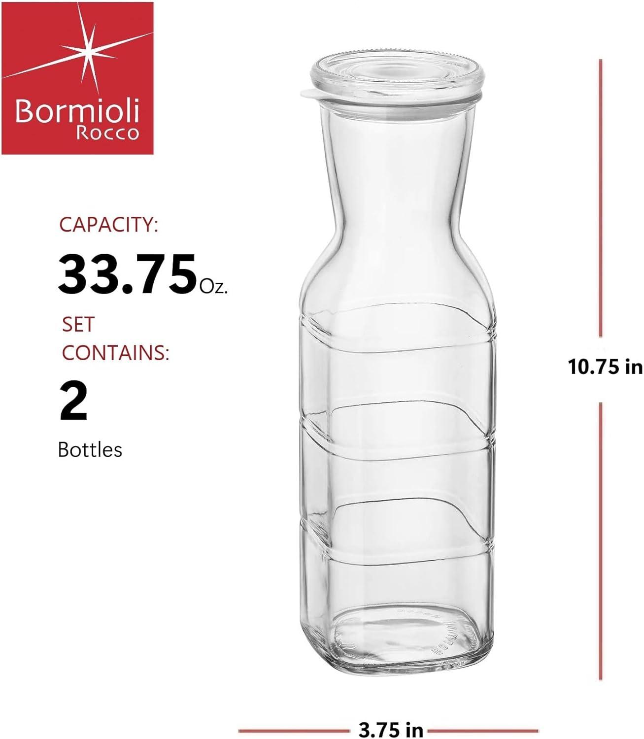 Bormioli Rocco Set of 2 Frigoverre Future 33.75 Oz. All Glass Pitcher With Airtight Lid, Made From Durable Glass, Dishwasher Safe, Made In Italy.