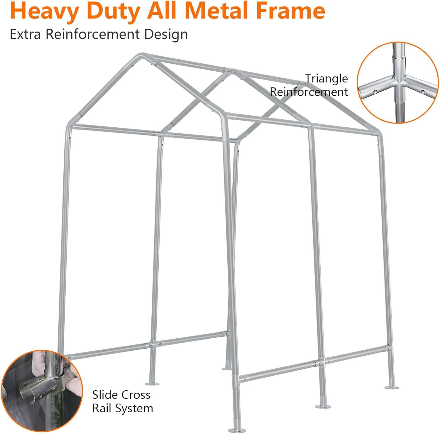 Gray 6' x 8' Portable Metal Frame Storage Shelter with Windows