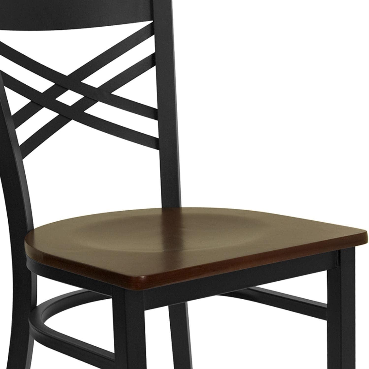 Flash Furniture HERCULES Series Black ''X'' Back Metal Restaurant Chair - Mahogany Wood Seat