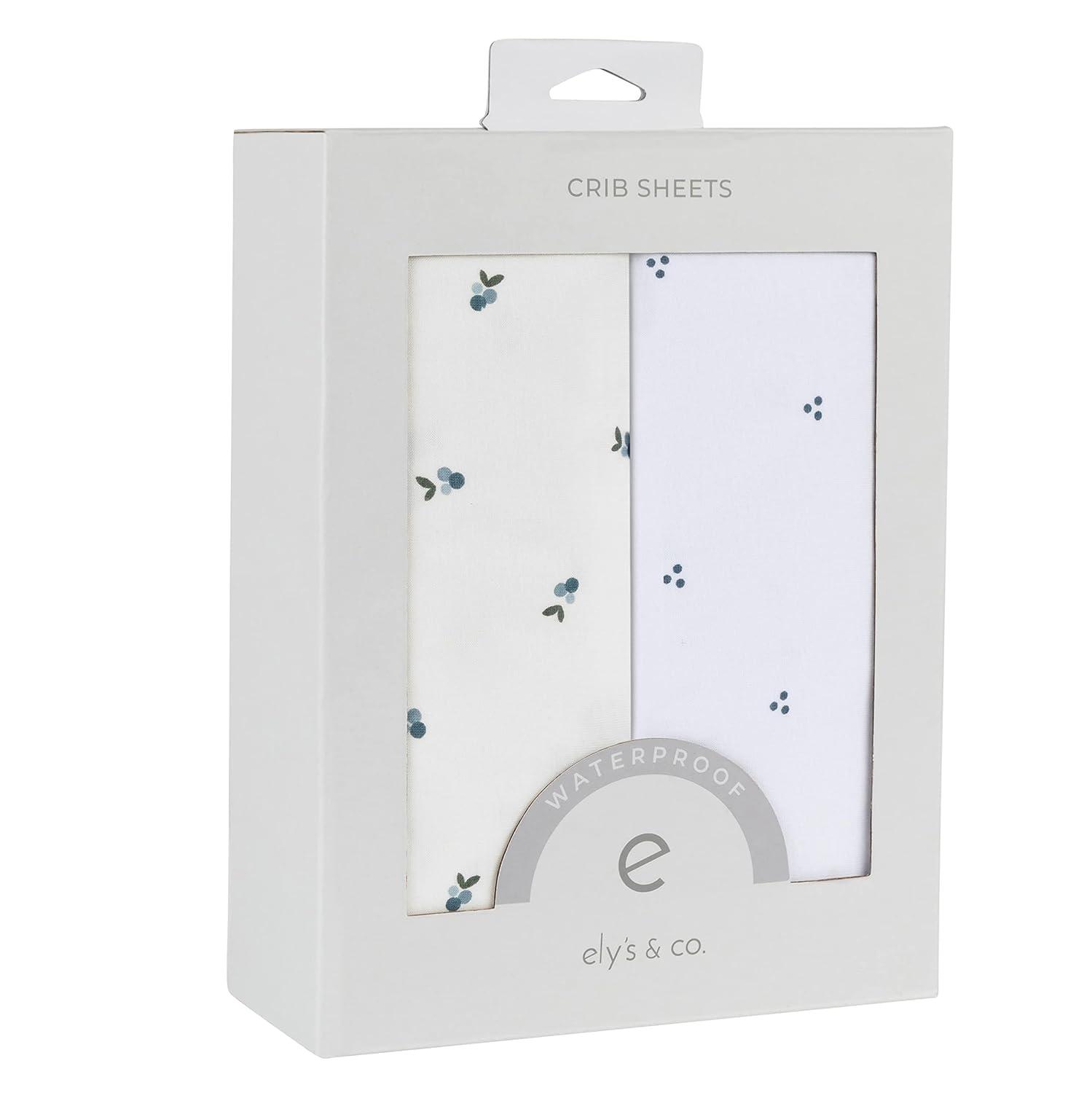 Ely's & Co. Waterproof Crib Sheets -Berry and Cluster Dot Blue 2 Pack
