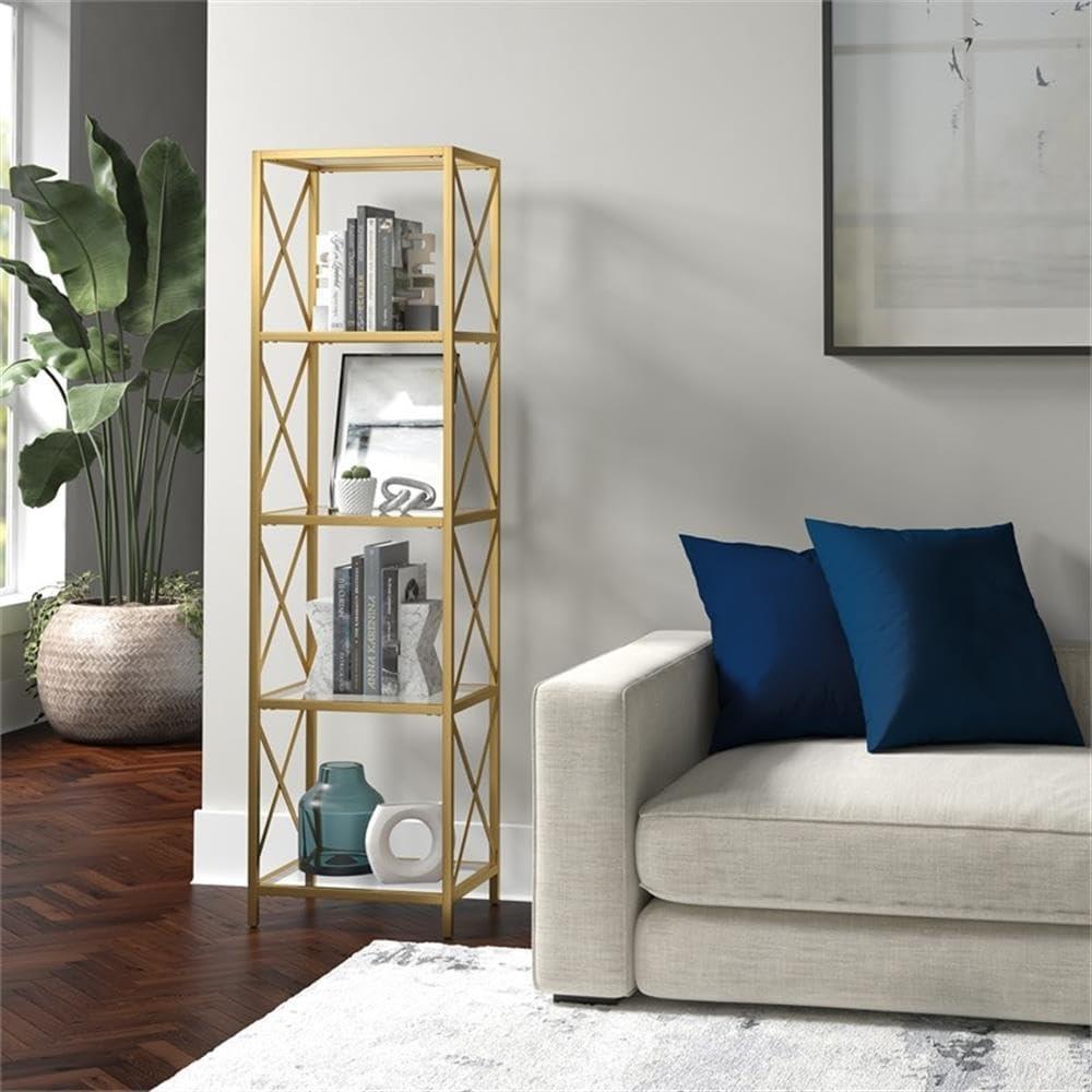 Evelyn&Zoe Celine 18" Wide Rectangular Bookcase, Brass