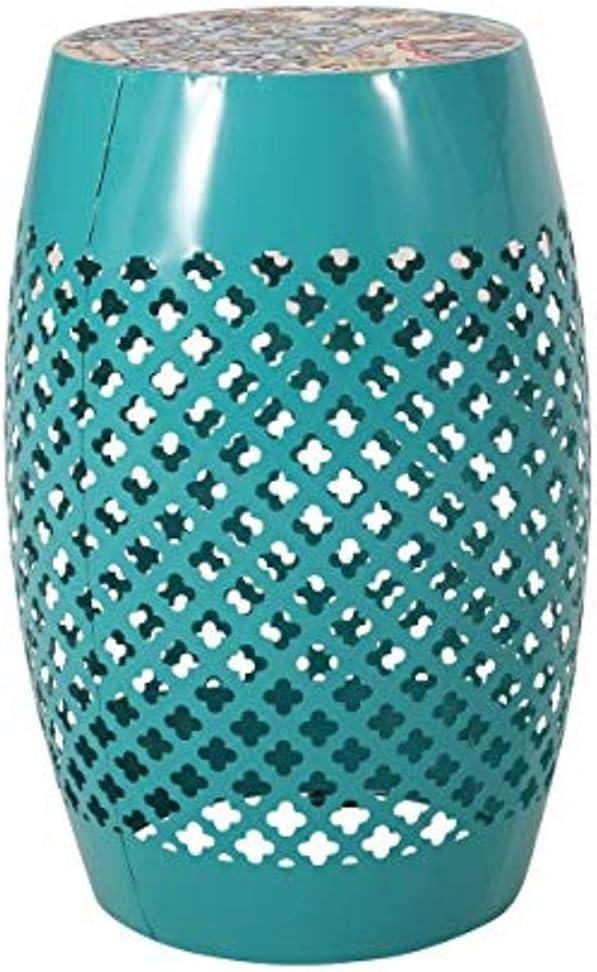 GDF Studio Kalyse Outdoor Lace Cut Side Table with Tile Top, Dark Blue and Multicolored