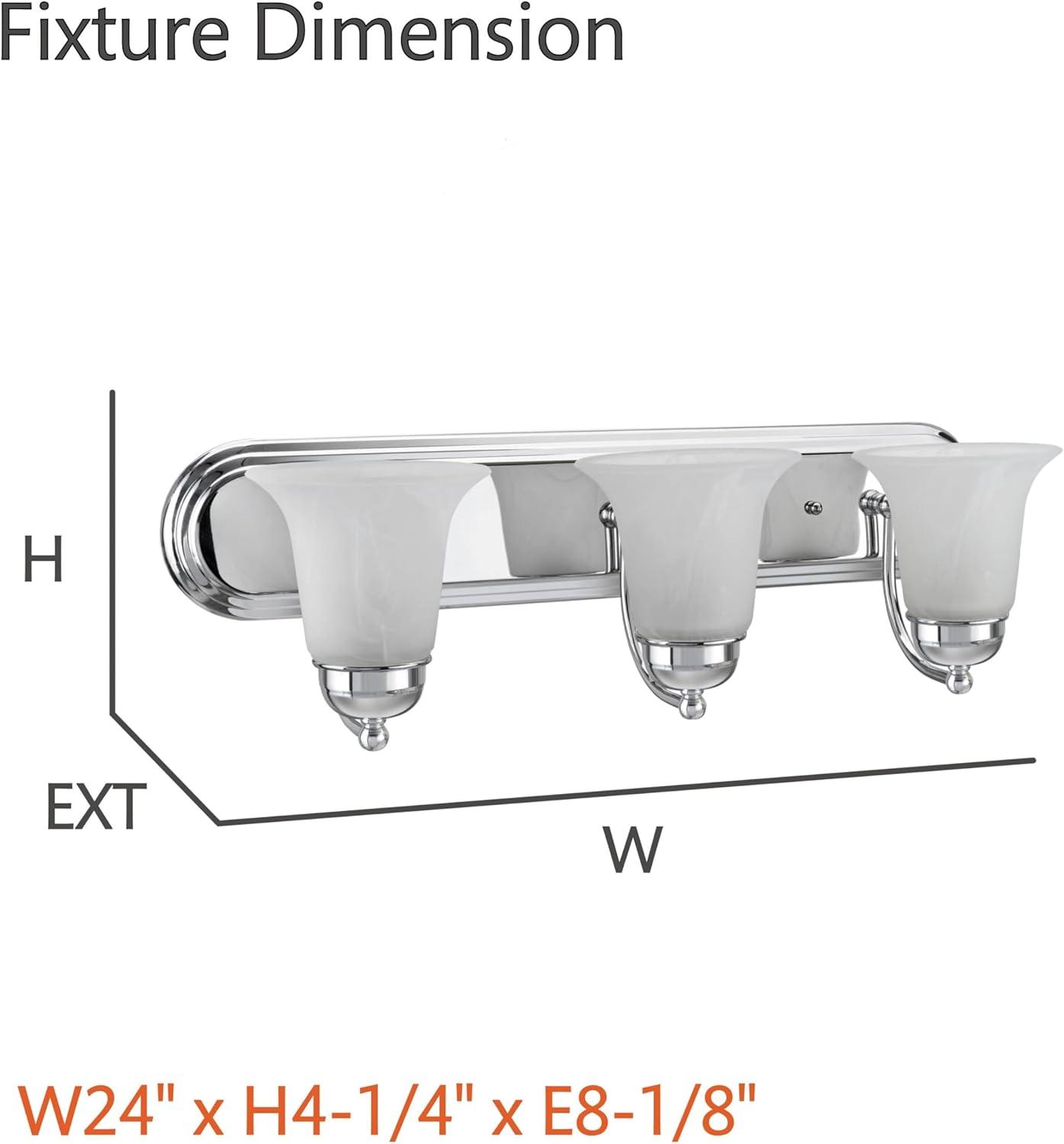 Chrome Alabaster Glass 3-Light Bathroom Vanity Fixture