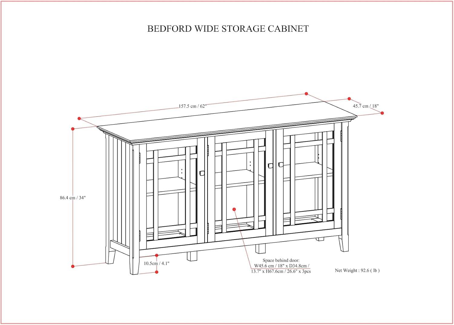 Simpli Home Bedford Transitional Solid Wood Storage Cabinet in Tobacco Brown