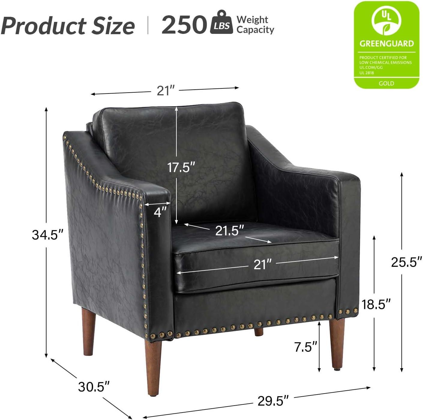 HULALA HOME Faux Leather Accent Armchairs Set of 2 with Back & Seat Cushions, Traditional Club Chairs with Nailhead Trim, Comfy Upholstered Sofa Chairs for Living Room Bedroom, Beige