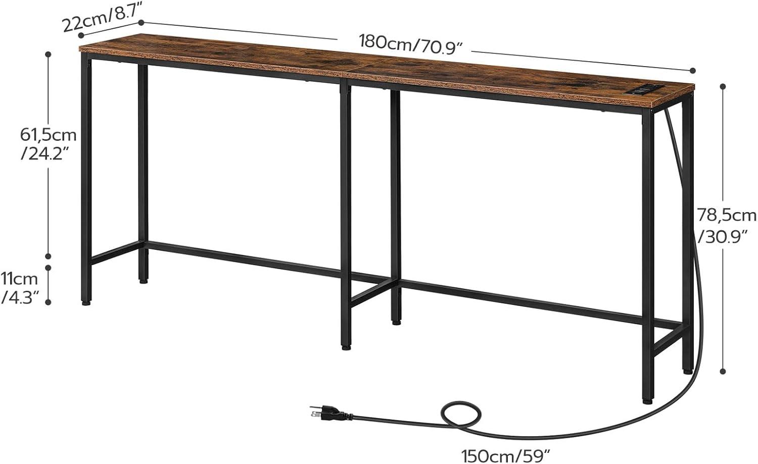 Rustic Brown 71'' Wood Console Table with USB Ports