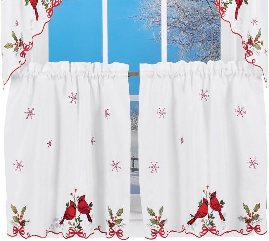 Collections Etc Embroidered Cardinals Window Curtain Collection 24"L Tiers