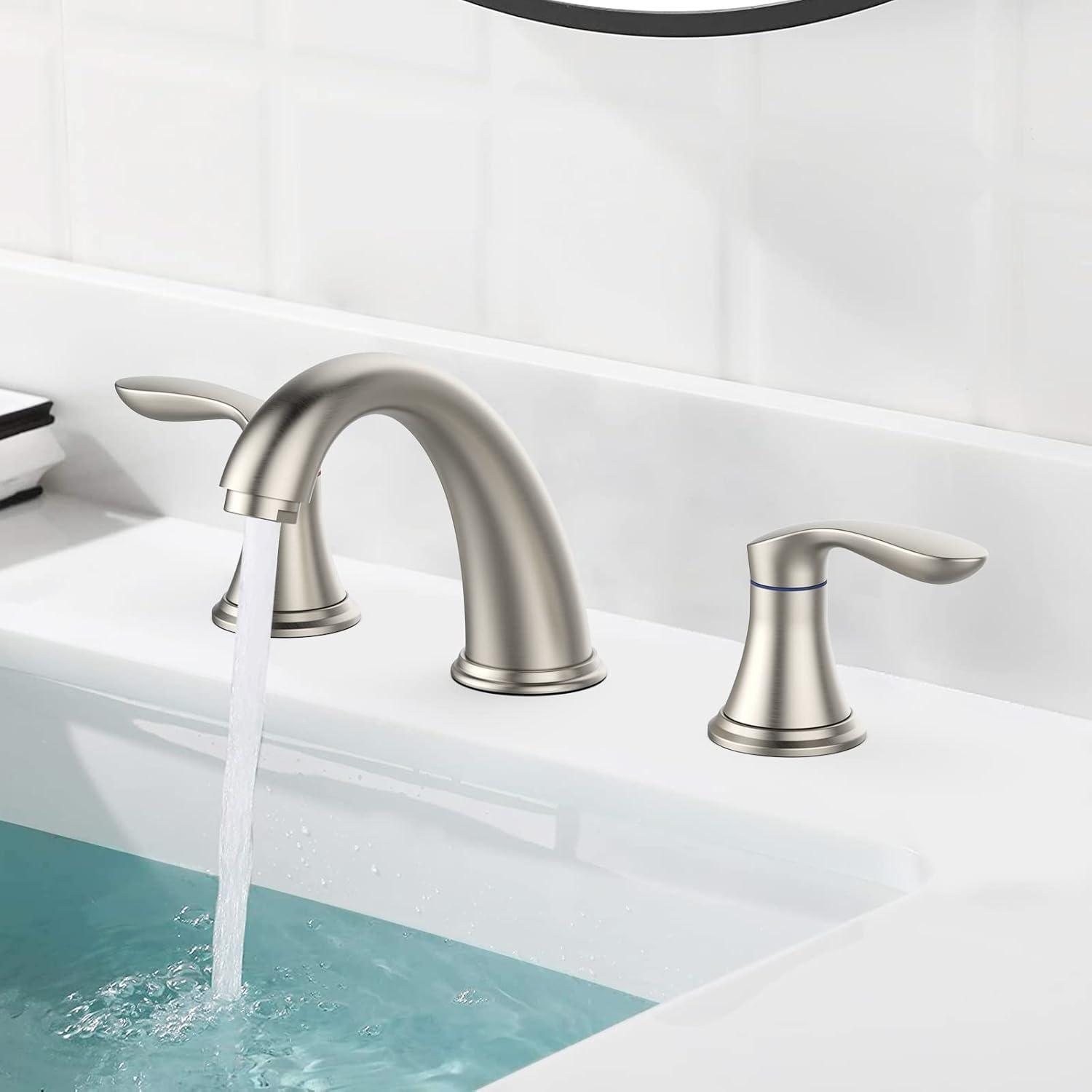 Brushed Nickel 8-Inch Stainless Steel Bathroom Faucet Set