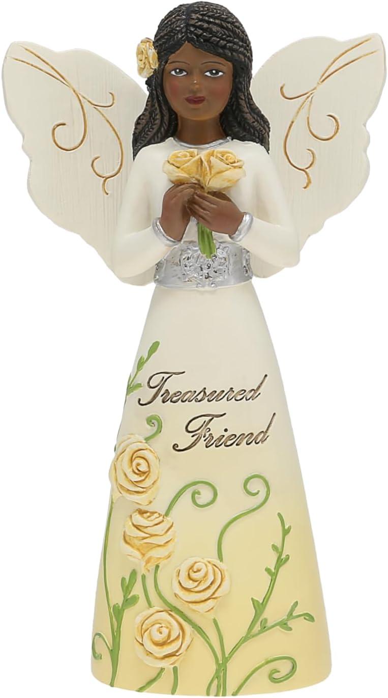 5" Ebony African American Angel Figurine with Floral Dress