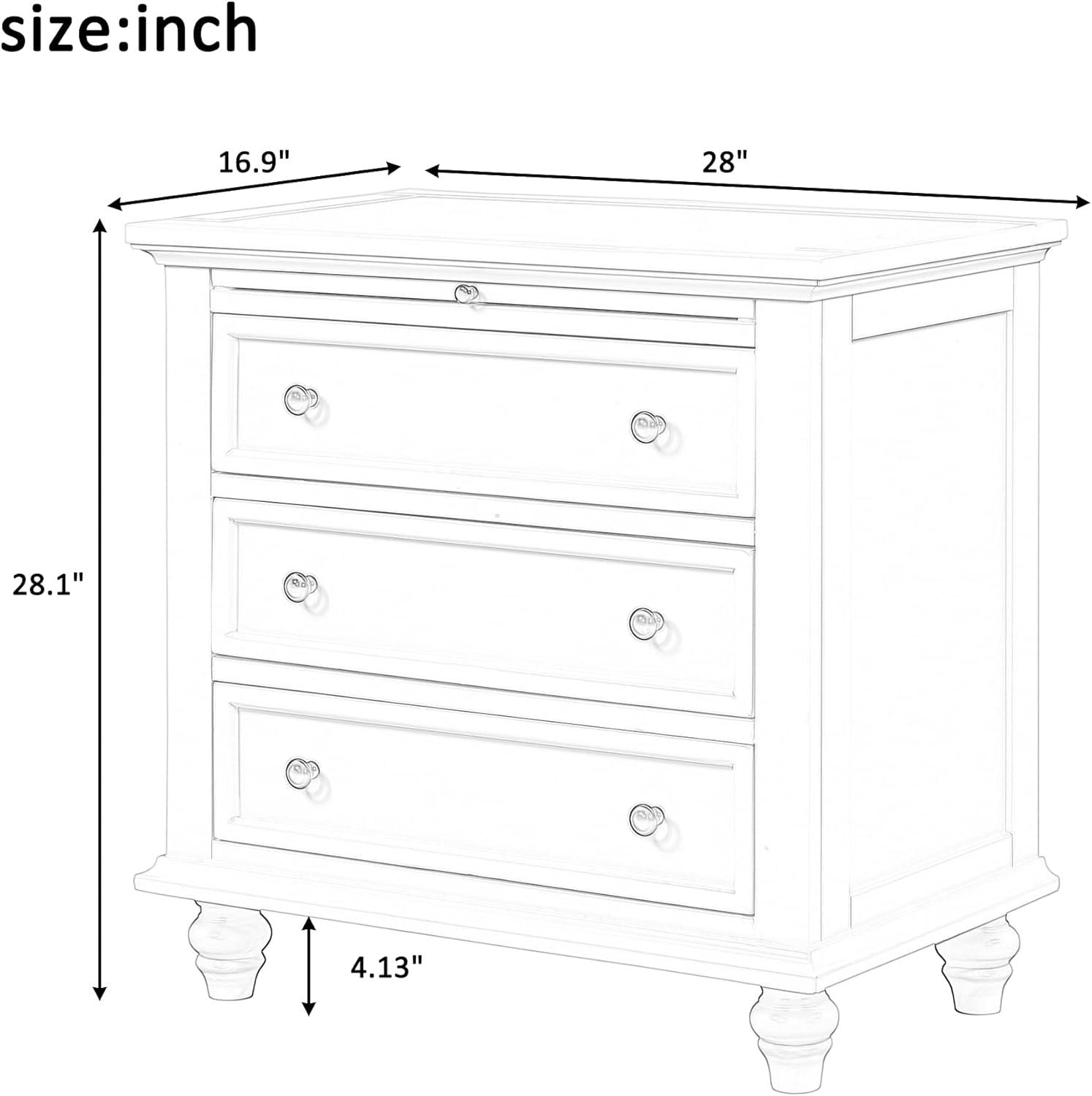 Blue Pine and Manufactured Wood 3-Drawer Nightstand with Pull-Out Tray