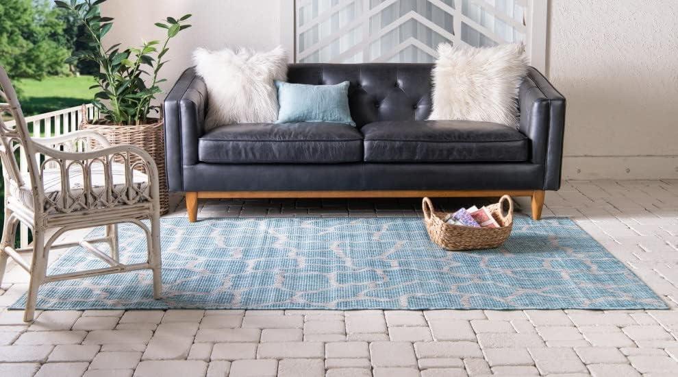Unique Loom 5' 1 x 8' 0 Rectangle Indoor/Outdoor Safari Light Aqua Area Rug
