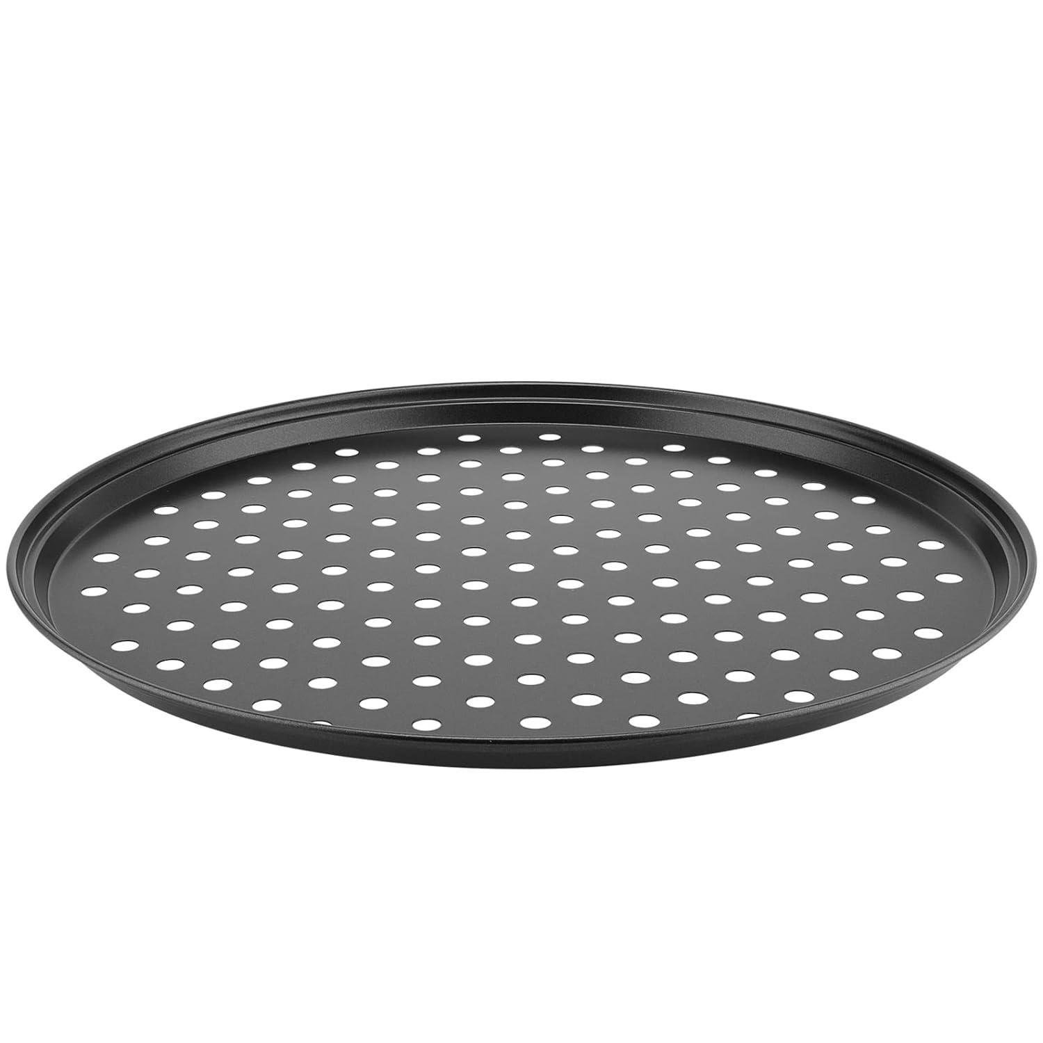 MANCHAP 4 Pack 12 Inch Round Pizza Baking Pan with Holes, Pizza Pan for Oven, Carbon Steel Non-stick Pizza Crisper Pan for Home Restaurant Baking, Black