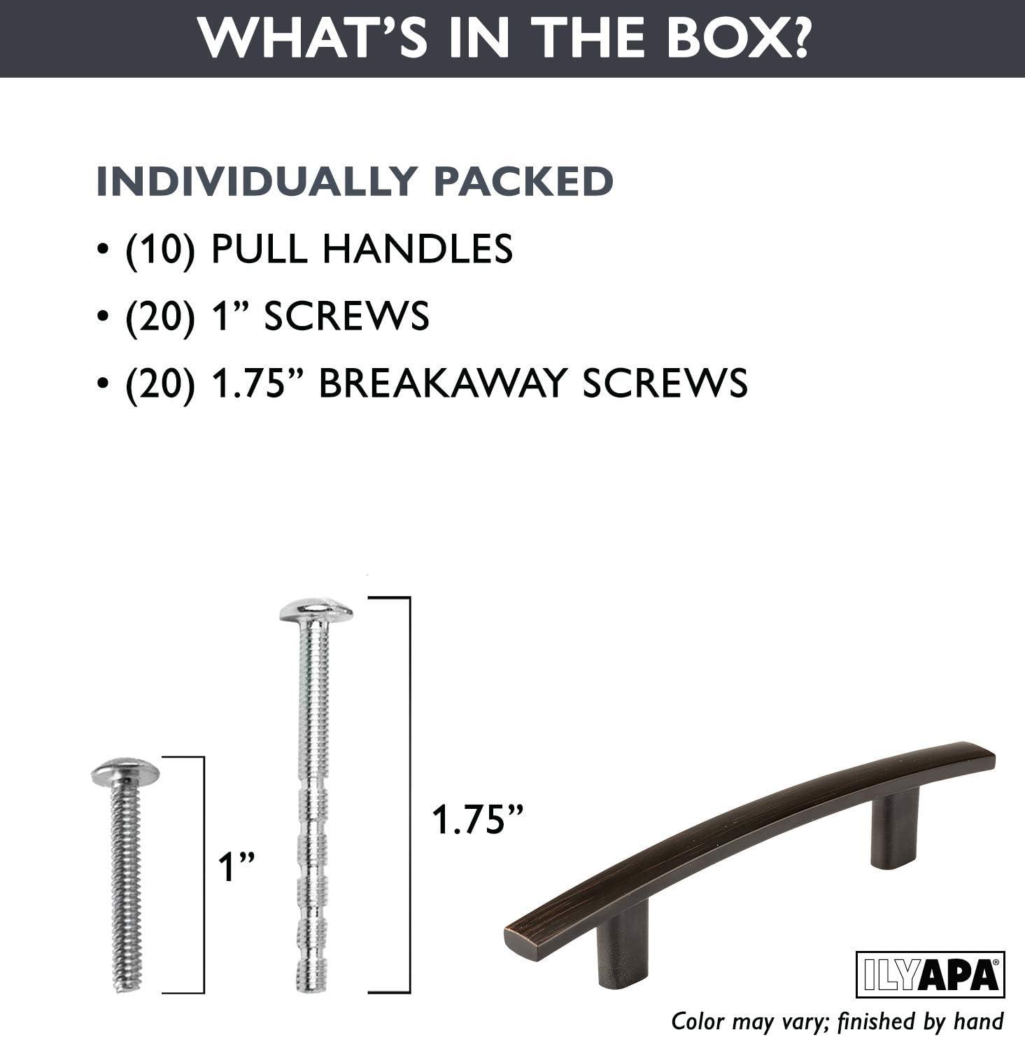 Ilyapa Oil Rubbed Bronze Kitchen Cabinet Handles, Curved Drawer Pulls - 3 Inch Hole Center Curved Bar Pulls - 10 Pack of Kitchen Hardware, Cabinet Knobs