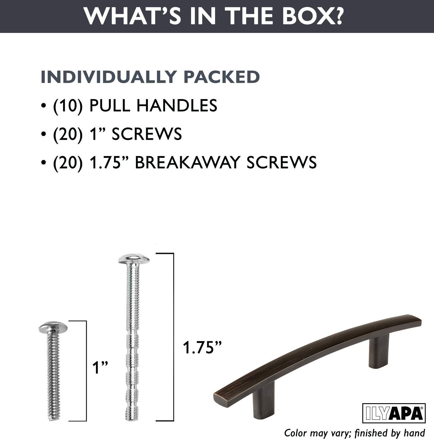 Ilyapa Oil Rubbed Bronze Kitchen Cabinet Handles, Curved Drawer Pulls - 3 Inch Hole Center Curved Bar Pulls - 10 Pack of Kitchen Hardware, Cabinet Knobs