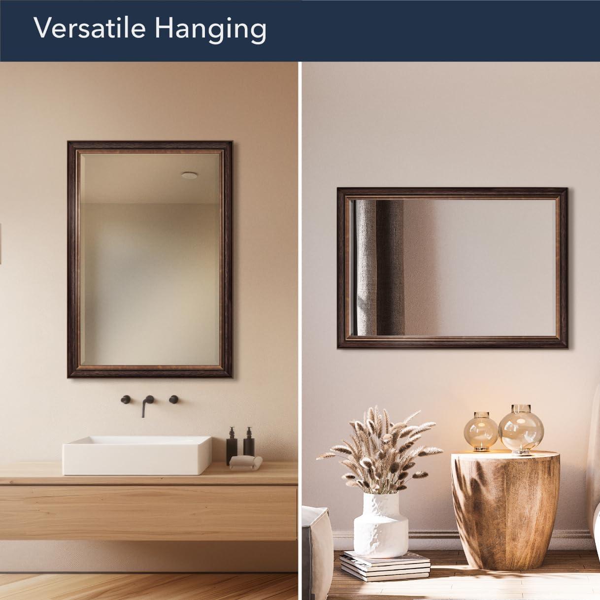 Head West Bronze & Copper Oil-Rubbed Framed Rectangle Wall Mirror with 4 D-Ring Hangers - 28" x 40"