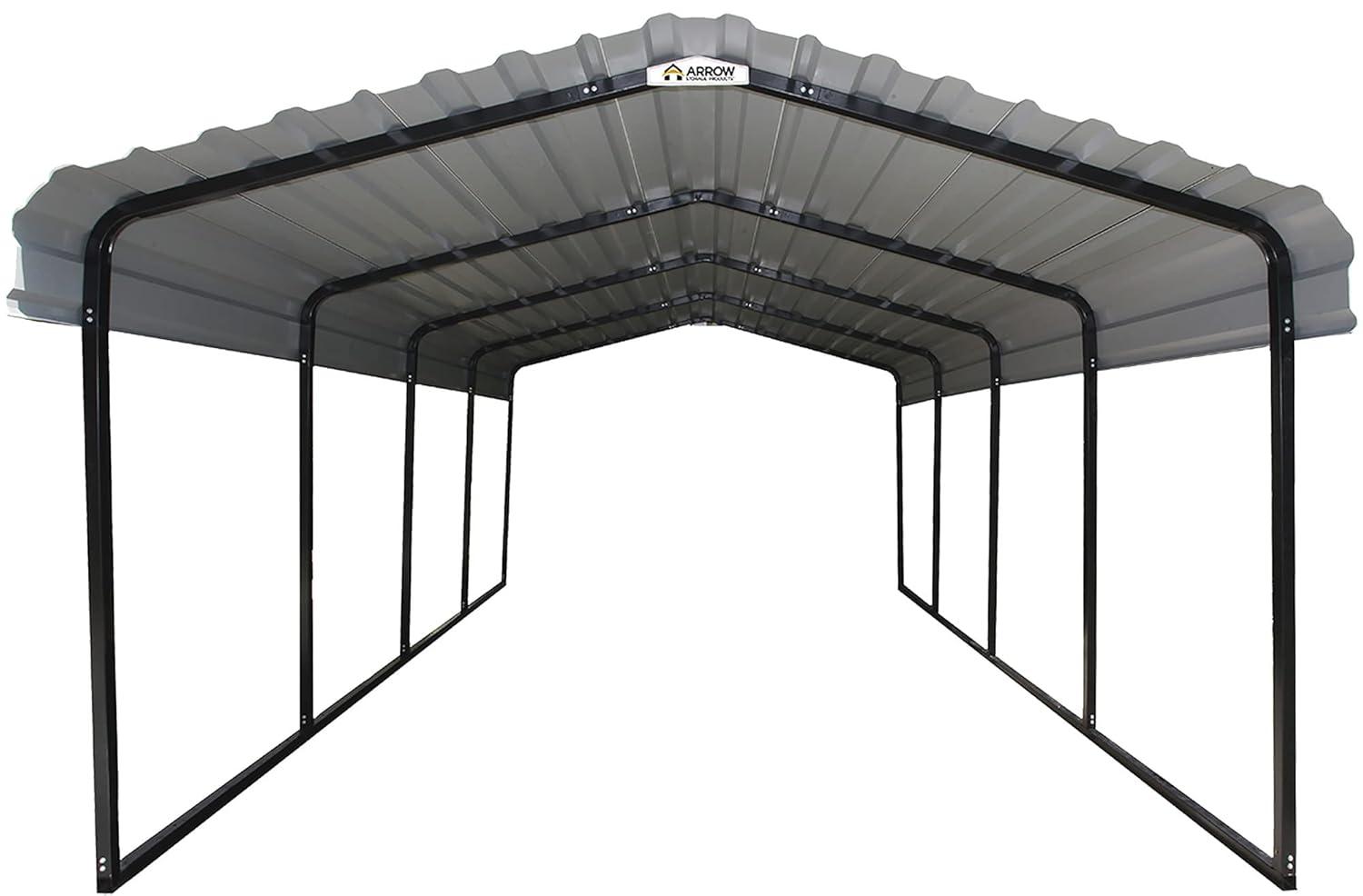 Arrow Steel Carport, 12 ft. x 20 ft. x 7 ft. Galvanized Black/Charcoal
