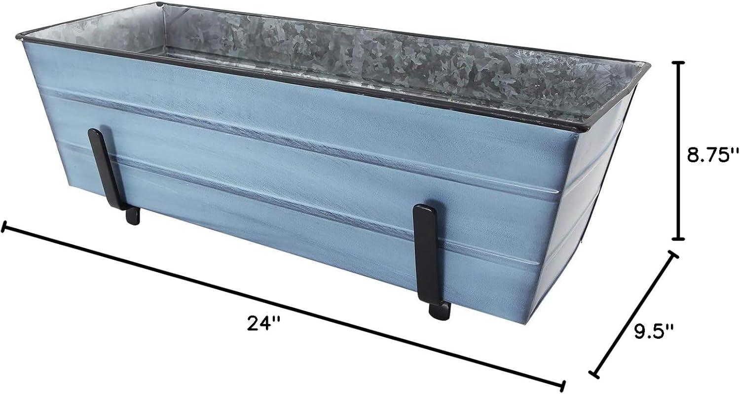 Medium Nantucket Blue Galvanized Steel Flower Box with Brackets