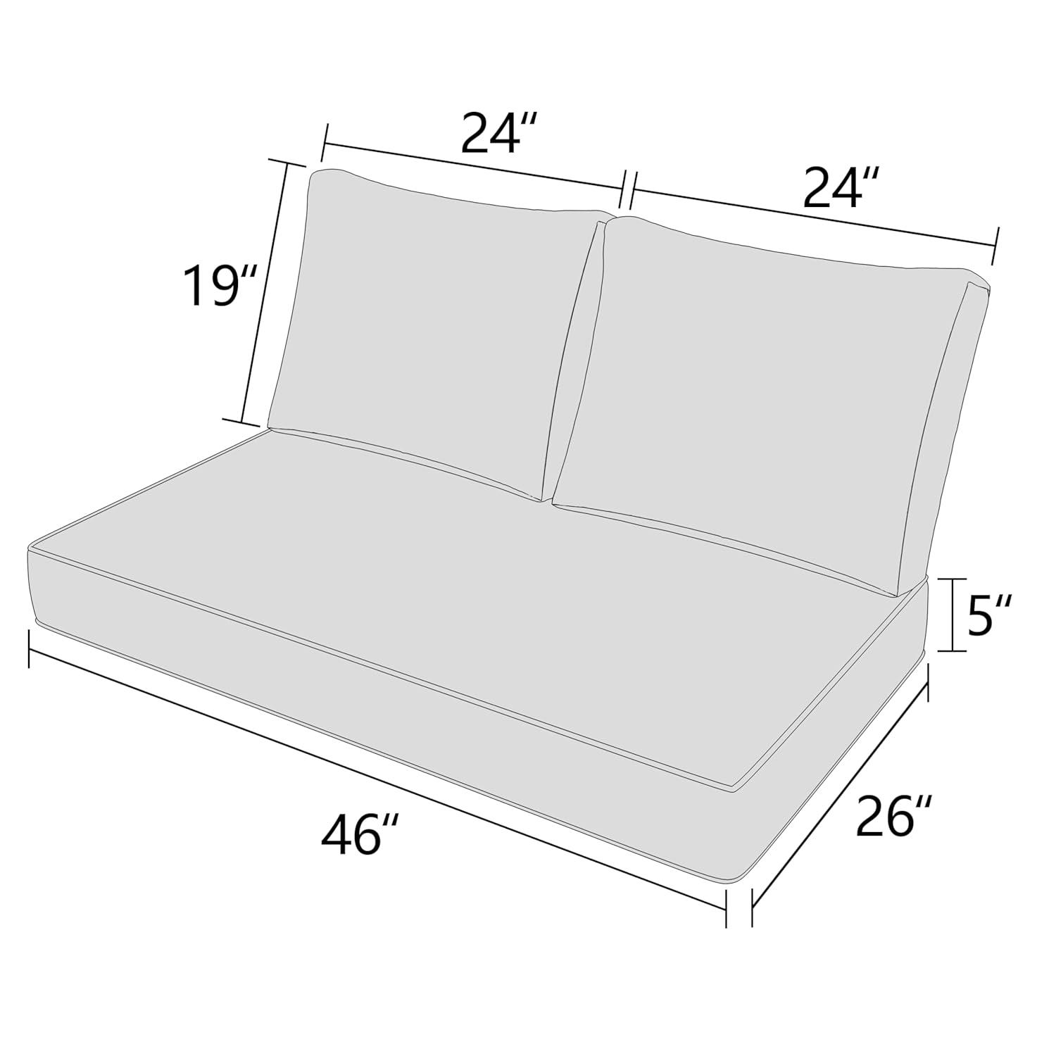 Outdoor Loveseat Cushion Set 46 X 26 Inch Water Repellent & Fadeness Patio Furniture Cushions,Removable Outdoor Couch Cushions with Hidden Zipper & Adjustment Staps for Couch, Bench, and Swing