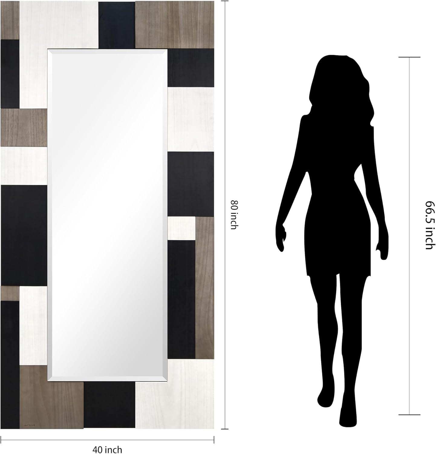 Empire Art Direct "Geometric Blocks" Hand Made Solid Paulownia Wood Beveled Leaner Mirror size 80" x 40"