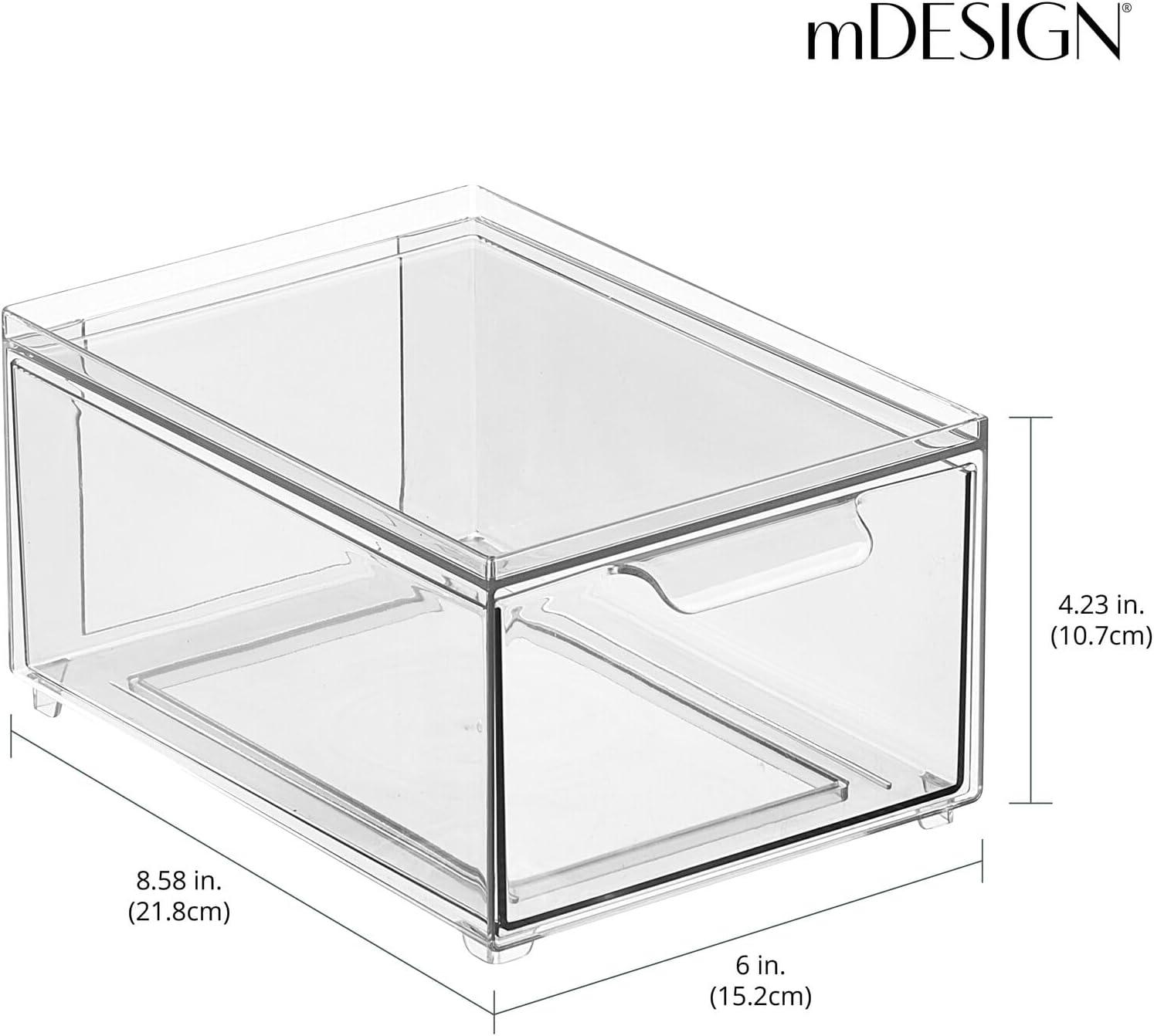 mDesign Plastic Stacking Closet Storage Organizer Bin with Drawer