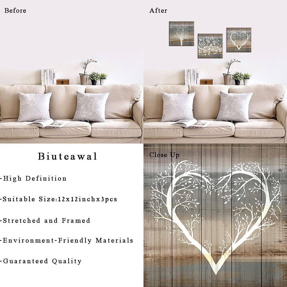 Biuteawal 3 Pieces Abstract Tree Wall Art Rustic Forest Landscape Picture Prints Teal and Brown Painting Vintage Artwork Home Farmhouse Bathroom Bedroom Decor Stretched and Framed Ready to Hang