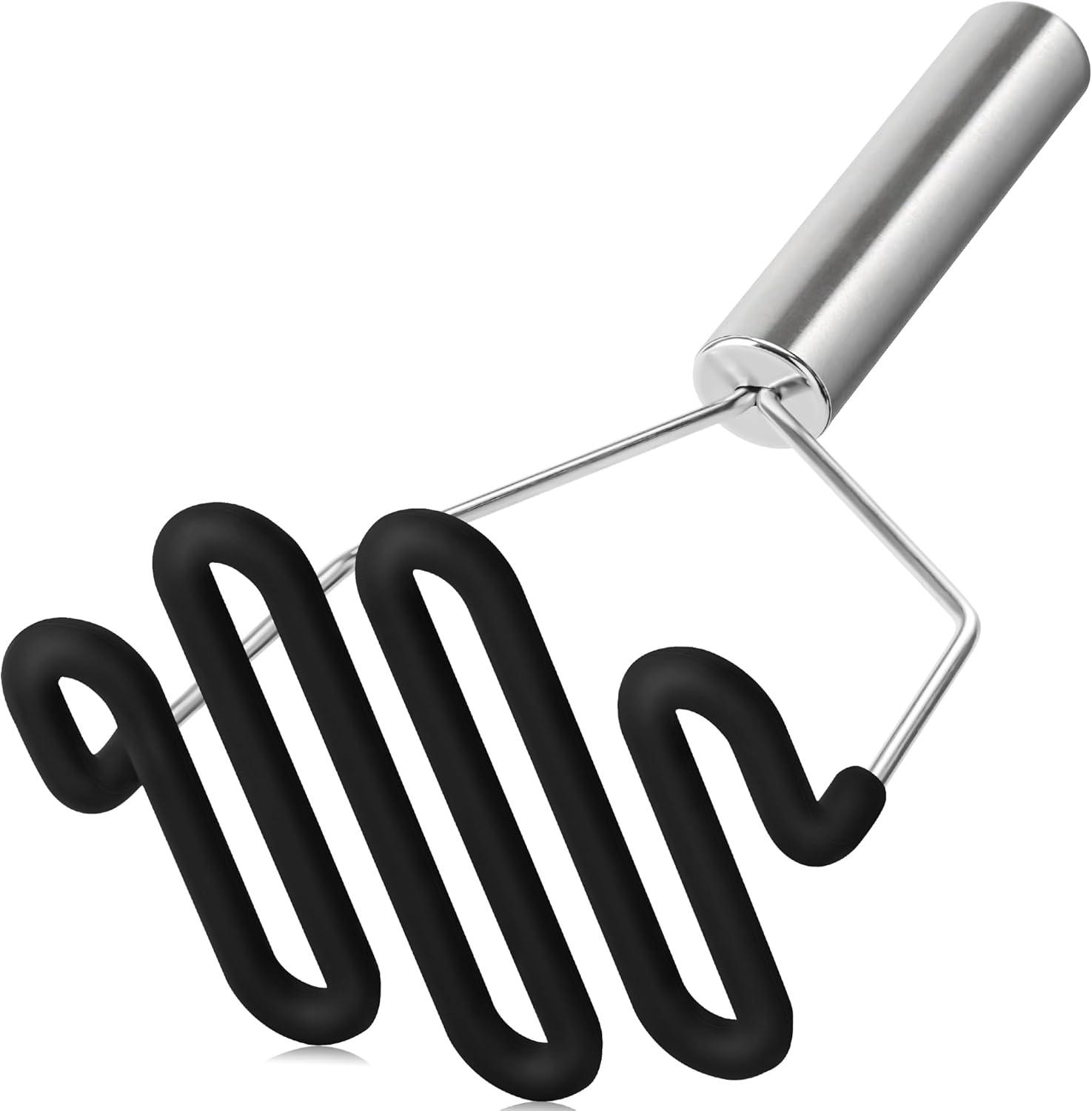 Black Silicone and Stainless Steel Non-Scratch Potato Masher