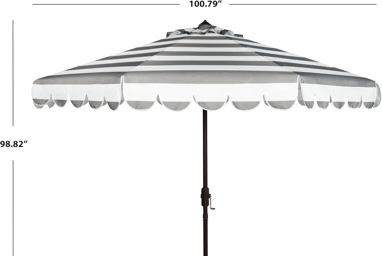 Maui Single Scallop Striped 9Ft Crank Push Button Tilt Umbrella - PAT8011 - Grey/White - Safavieh