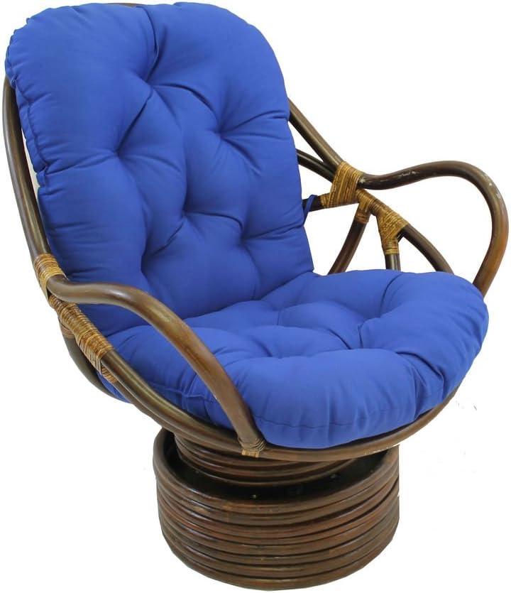 International Caravan Swivel Rocker with Twill Cushion Royal Blue : Rattan Frame, Modern Arm Chair