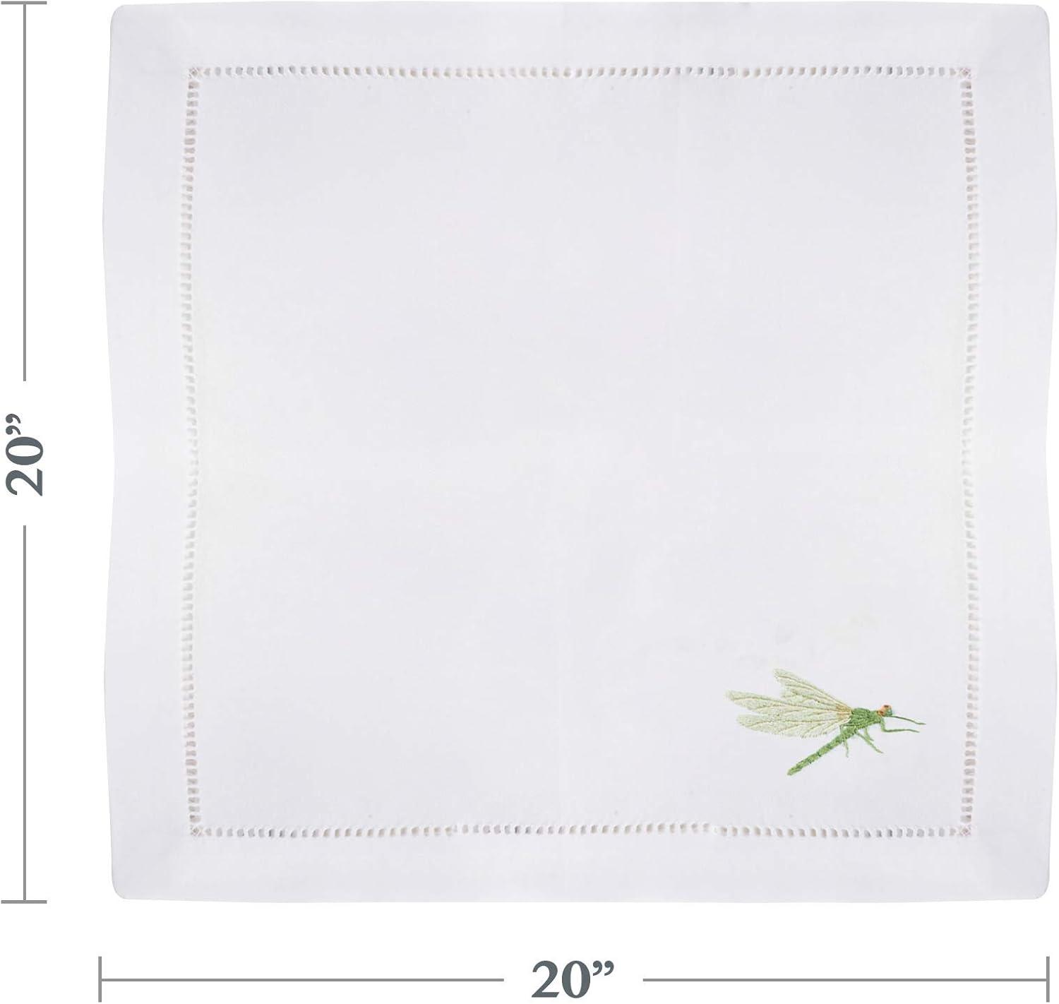 Saro Lifestyle Saro Lifestyle Cotton Table Napkins With Embroidered Dragonfly Hemstitch Design (Set of 6), White, 20"