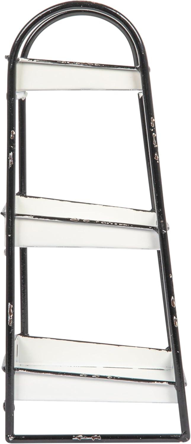 Storied Home 3-Tier Metal Tray with Black Frame and Rim Heavily Distressed White: Fixed Shelves, No Assembly Required