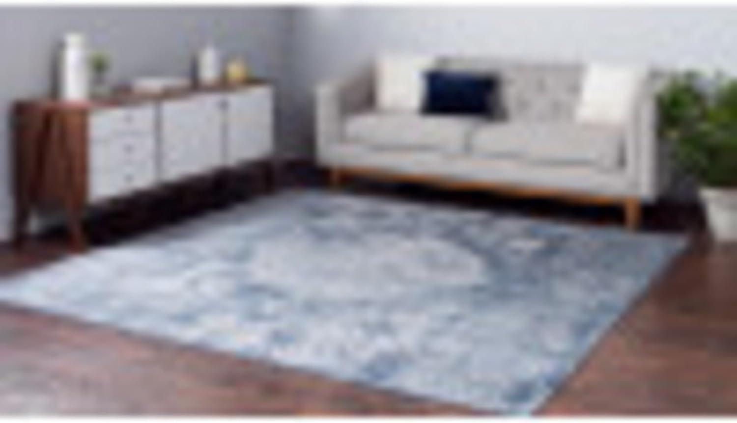 Unique Loom Portland Collection Area Rug - Woodburn (4' 1" Square Blue/Ivory)