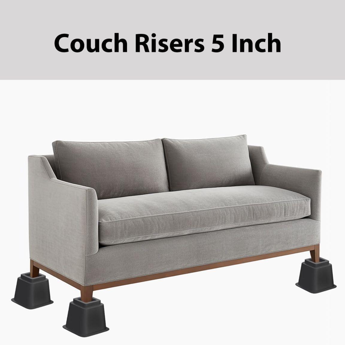 8 Pack Bed Risers, Heavy Duty Bed Furniture Risers, Adjustable Bed Elevators in Heights 3 or 5 inch, Stackable Risers for Sofa, Chair, Desk, Table Legs, Black