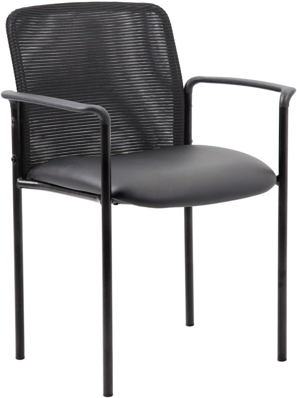 Modern Black Mesh & Vinyl Stackable Guest Chair with Metal Glides