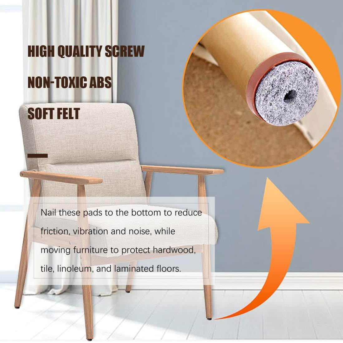 Swpeet 52Pcs 20mm Brown Furniture Felt Pads Non Slip Furniture Pads with Screw-on Felt Pad Furniture Slider Floor Protector for Wooden Leg Feet of Chair Table Sofa