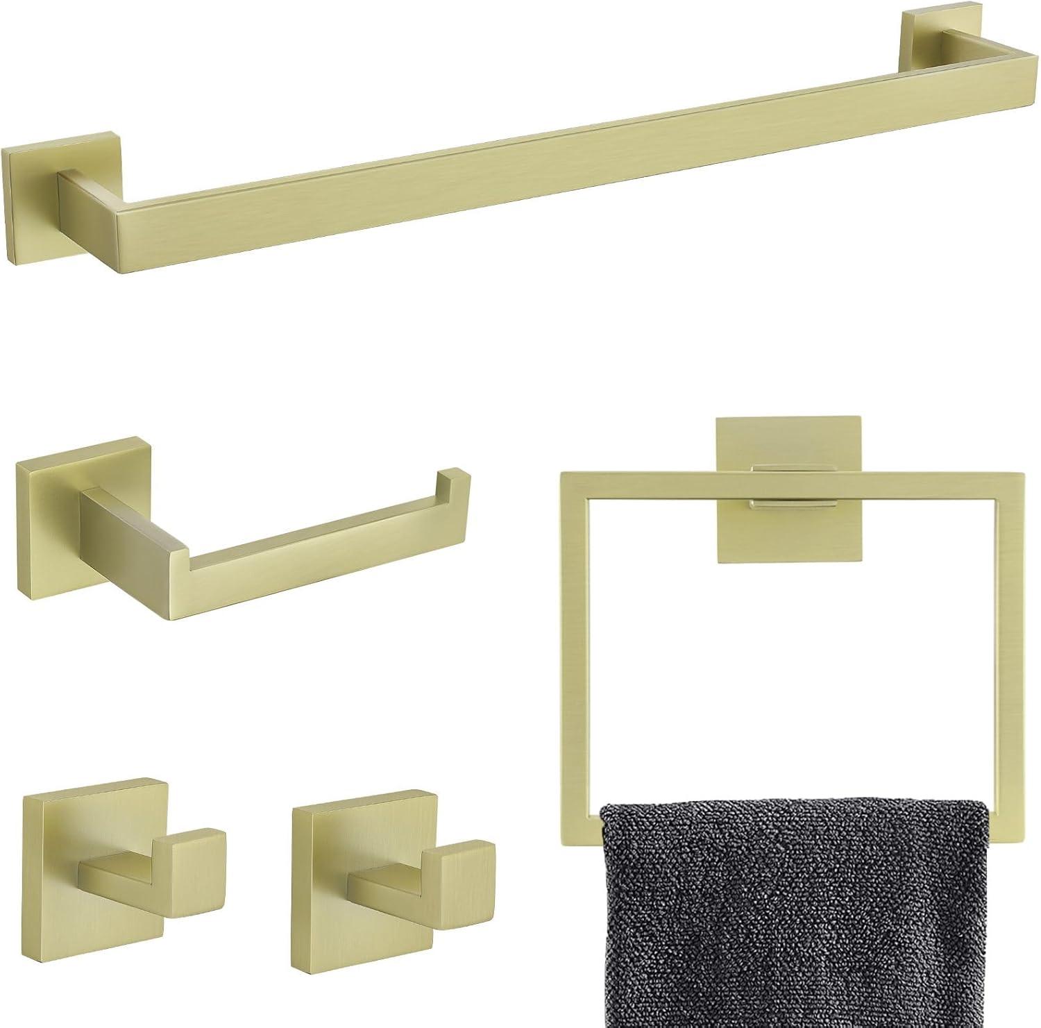 5-Piece Bathroom Hardware Accessories Set 23.6 inch brushed Gold Towel Bar Towel Rack Sets Modern Towel Ring Kit Stainless Steel Wall Mounted