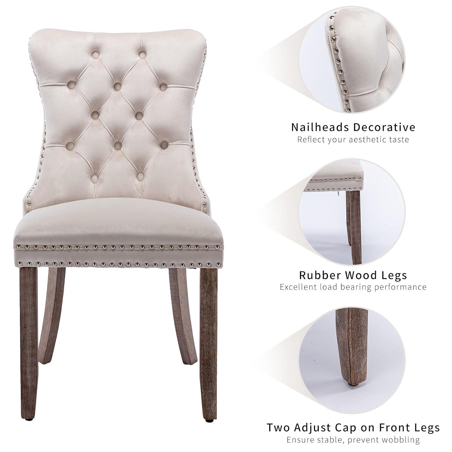 SoarFlash Velvet Dining Chairs Set of 4, Tall Back Side Chair, Modern Upholstered High-end Tufted Side Chair with Button Back Ring, Solid Wood Legs (Beige)