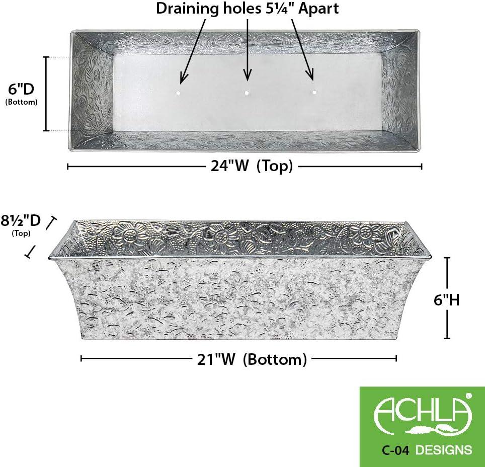 Rectangular Embossed Floral Pattern Planter Box - ACHLA Designs: Galvanized Steel, Drain Holes, Wall-Mountable