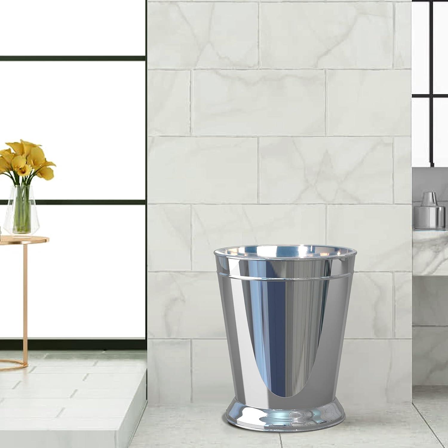 Decorative Bathroom Wastebasket Stainless Steel - Nu Steel: 11" High, 6L Capacity, Chrome Finish