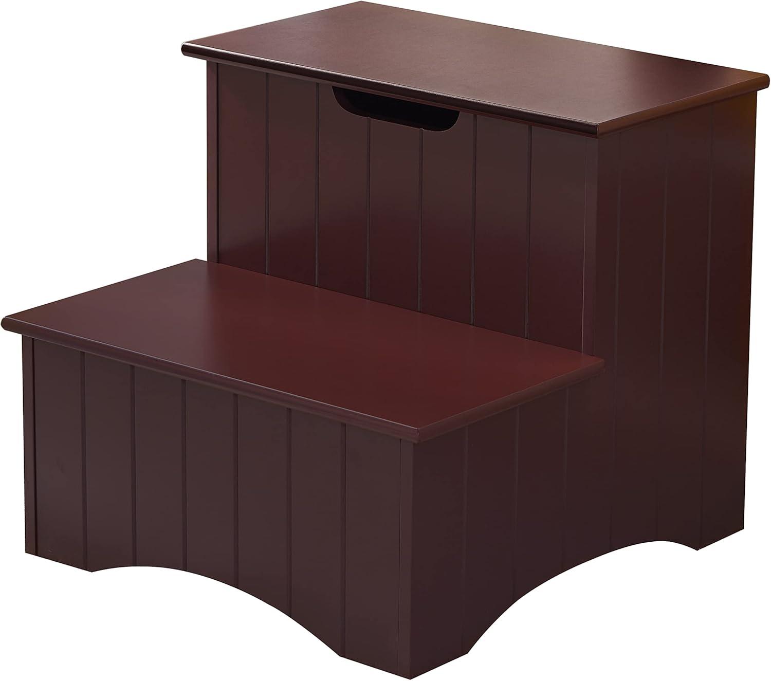 Walnut Wooden 2-Step Stool with Hidden Storage