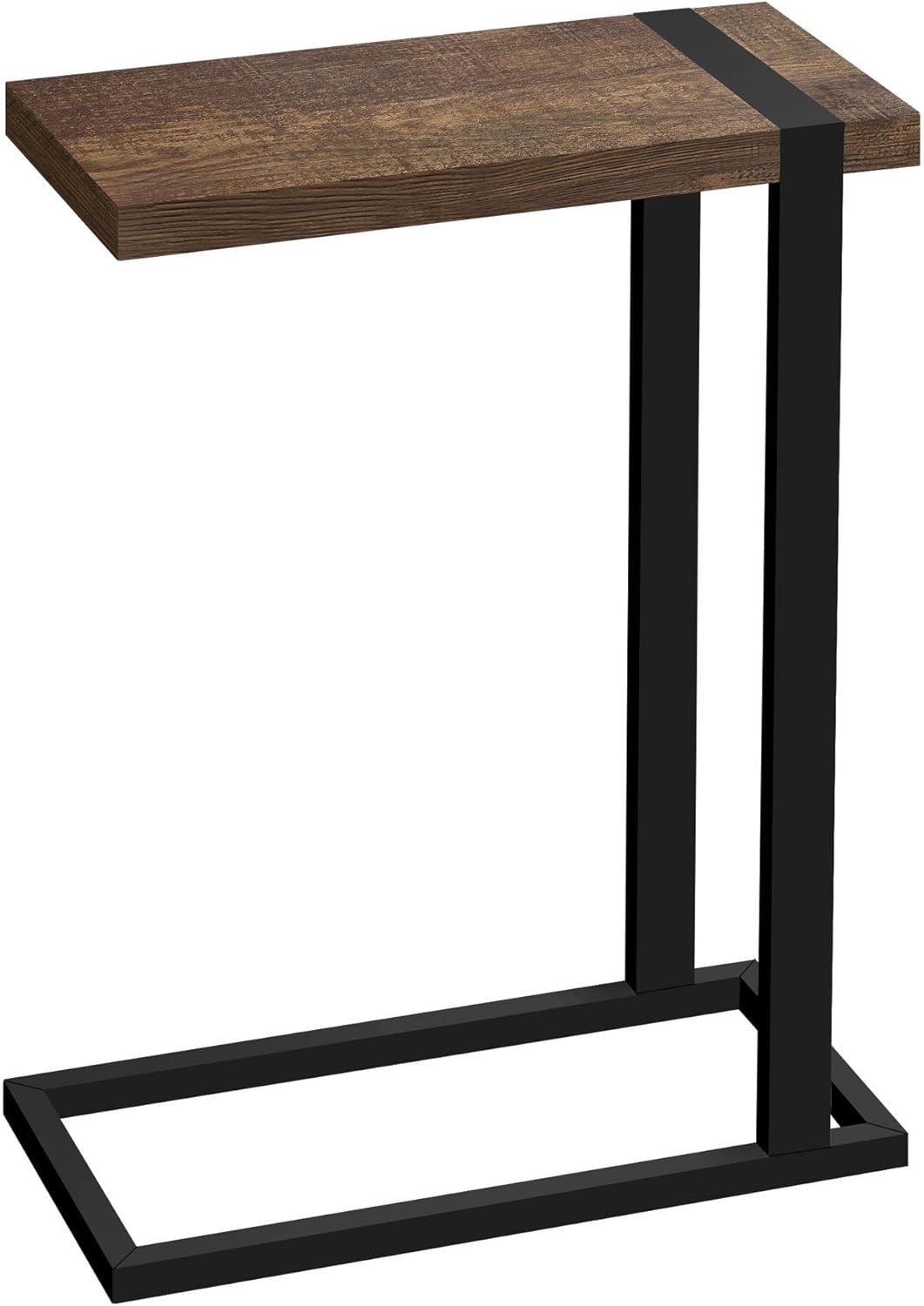 Accent Table C-shaped End Side Snack Living Room Bedroom Metal Brown